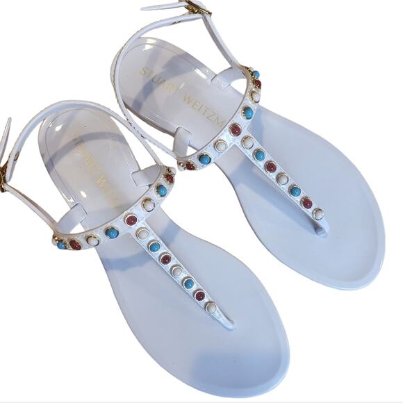 Stuart Weitzman Sawyer Charm Jelly Sandals White 8 - Picture 8 of 11